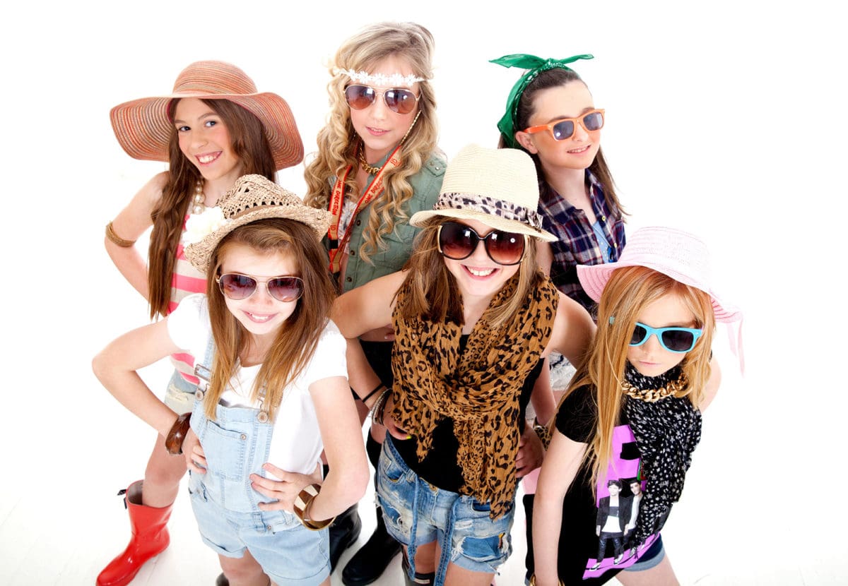 Children’s portrait photoshoot of girls dressed up for a party